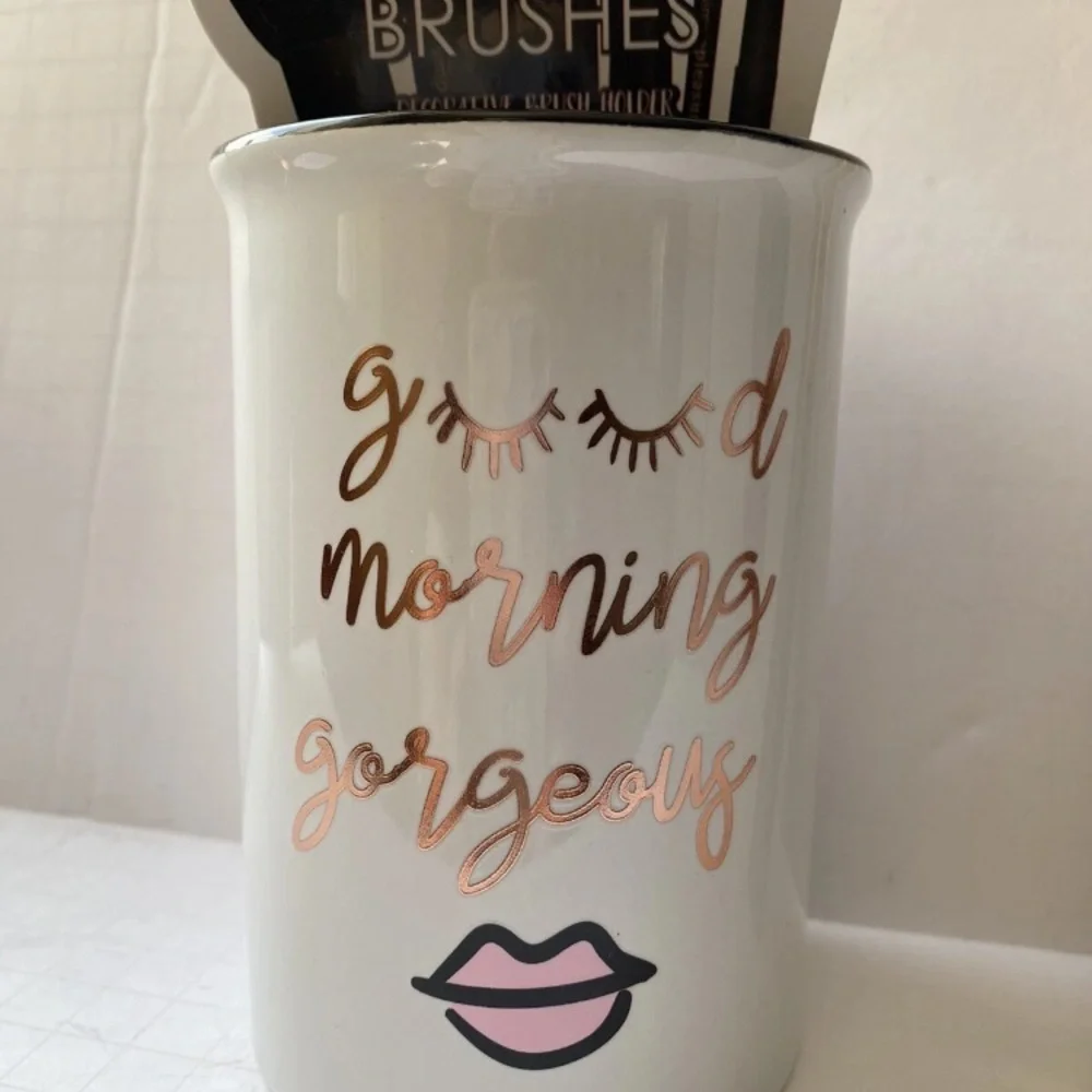“Good Morning Gorgeous” White/Gold Ceramic Holder - Picture 1 of 4